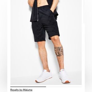 Royalt by Maluma Mens relaxed fit textured logo terry shorts